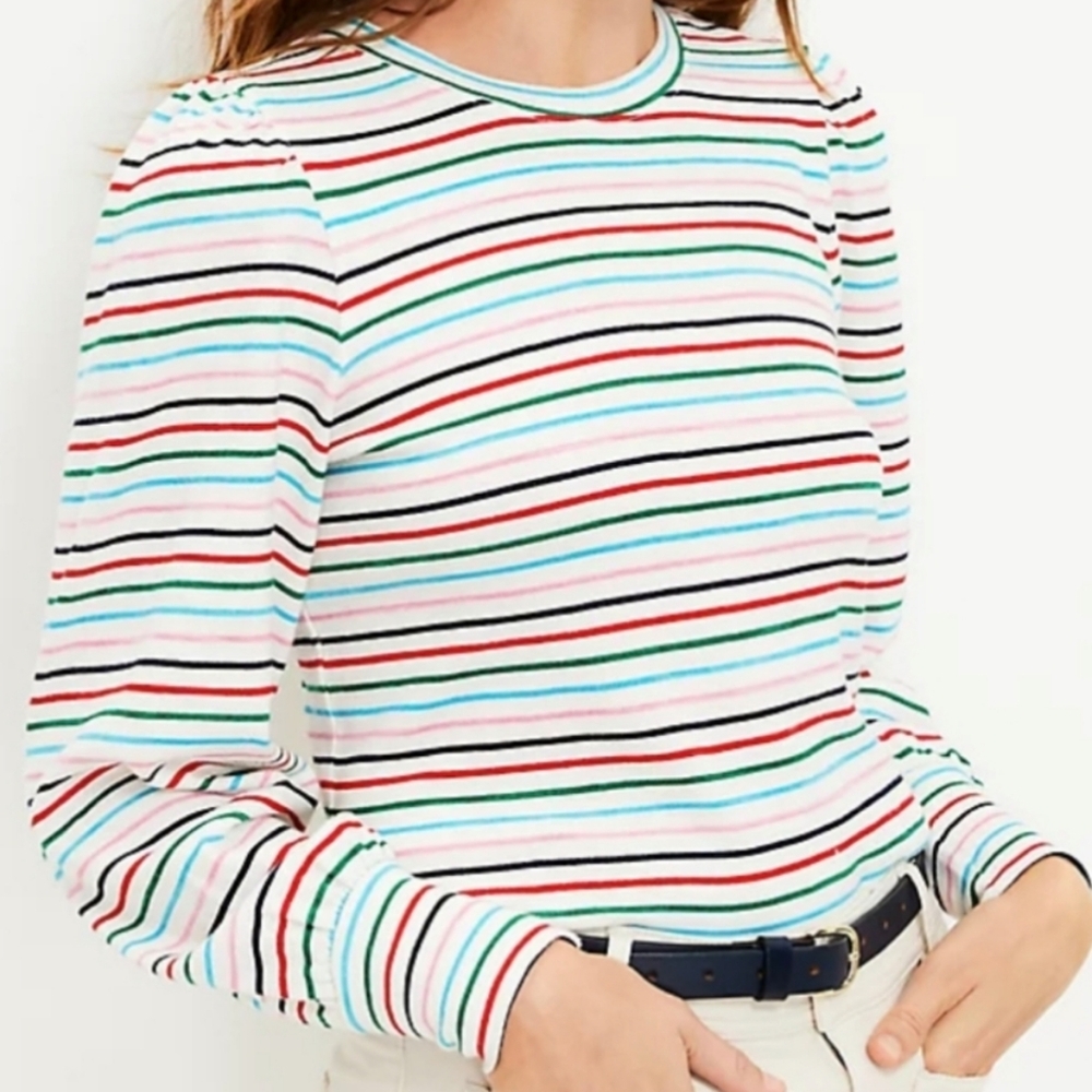 NWT LOFT Striped Puff Shoulder L/S Tee - Picture 4 of 4